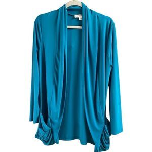 JOSEPHINE STUDIO Women’s Teal Open Front Cardigan Pockets Lagenlook Size Small